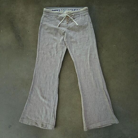 O'NEILL Tan Linen Blend Flare Pants Beach Herringbone Coastal Size 7 Drawstring - Picture 1 of 9